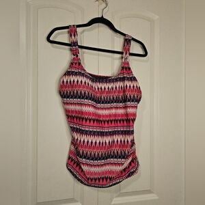 KRISTA Womens Pink & Black Patterned Sleeveless, Sz 2XD, Tankini, Swim Top